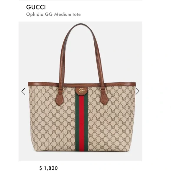 Gucci Beige Monogram Tote with Green and Red Web Stripe and Brown Trim - Picture 4 of 16